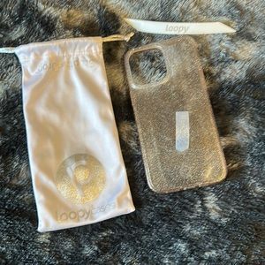 iPhone 14 Pro Max clear sparkle loopy case with extra loop